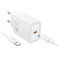  Lādētājs Hoco N62 30W GaN USB-C + USB-C to USB-C kabelis 1.0m white 